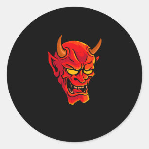 Sticker Rond Demon japonais Hannya Oni-Masque
