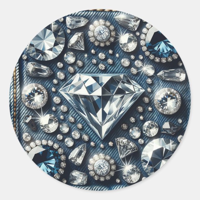 Sticker Rond Denim & Diamonds Bling Bijou Glamour Bijoux (Devant)