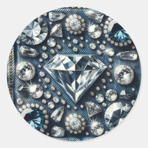 Sticker Rond Denim & Diamonds Bling Bijoux Glamour Gemme