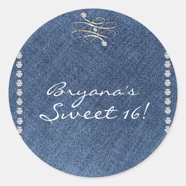 Sticker Rond Denim & Diamonds Emblem Anniversaire Fête Favorise (Devant)