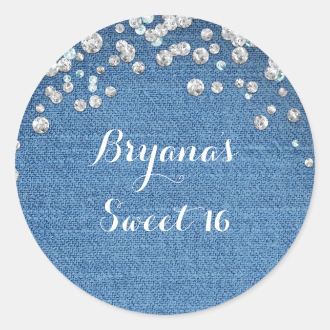 Sticker Rond Denim & Diamonds Glam Scattered Bling Favoriser (Devant)