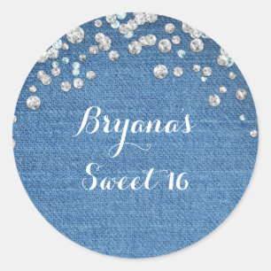 Sticker Rond Denim & Diamonds Glam Scattered Bling Favoriser