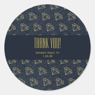 Sticker Rond Denim & Diamonds Gold & Blue Glam Party Favoriser