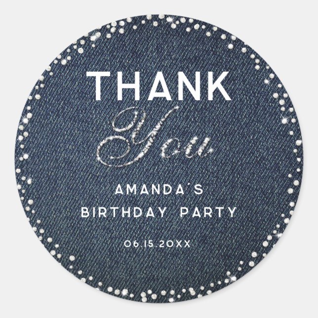 Sticker Rond Denim Diamonds Parties scintillant Rhinestones Chi (Devant)