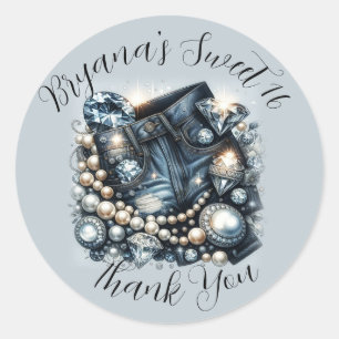Sticker Rond Denim Diamonds & Pearls Jeans Bling Party