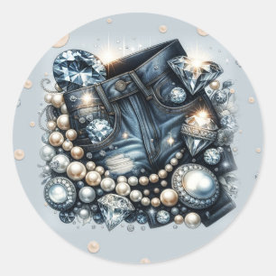 Sticker Rond Denim Diamonds & Perles Jeans Bling Anniversaire