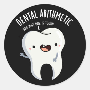 Sticker Rond Dental Arithmétique Funny Dot Pun Dark BG