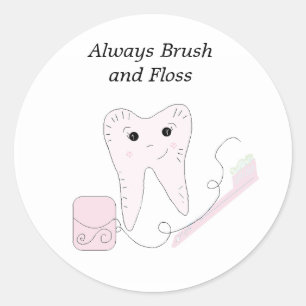Sticker Rond Dental Floss and Tooth Design