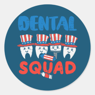 Sticker Rond Dental Squad US Drapeau Dents mignon 4 Juin