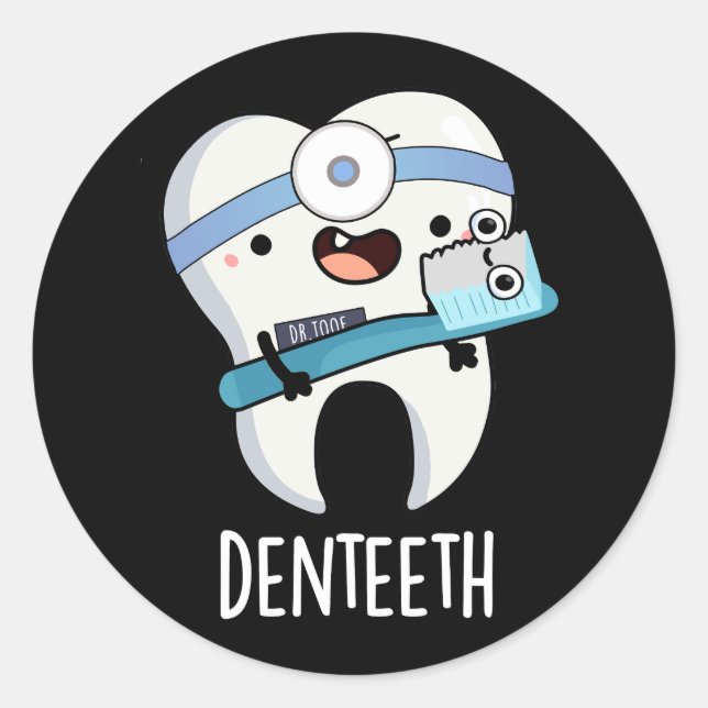 Sticker Rond Denteeth Drôle Dents Jeu de dents Dark BG (Devant)