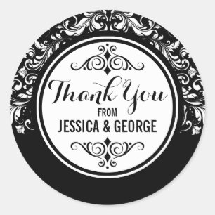 Sticker Rond Dentelle blanche avec Merci Arrière - plan noir