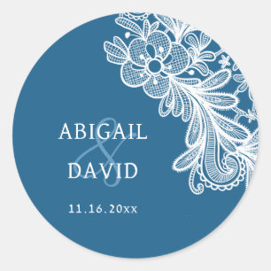 Sticker Rond Dentelle blanche sur Mariage bleu