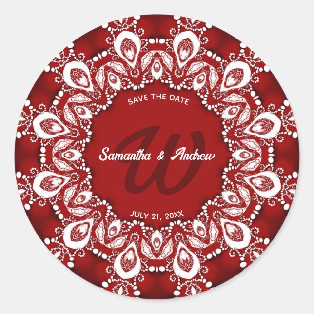 Sticker Rond Dentelle bohème rouge et blanche Enregistrer la da (Devant)