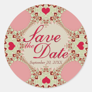 Sticker Rond Dentelle Coeur Pays Enregistrer la date