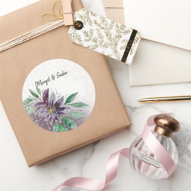 Sticker Rond Dentelle d'aquarelle violette Boho Lotus (Cadeaux)