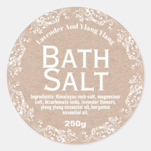 Sticker Rond Dentelle de campagne et sel de bain Kraft Étiquett