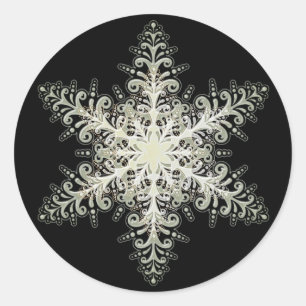 Sticker Rond Dentelle de glace Snowflake hiver blanc et noir él