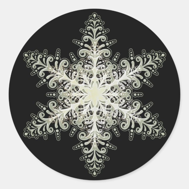 Sticker Rond Dentelle de glace Snowflake hiver blanc et noir él (Devant)