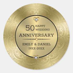 Sticker Rond Dentelle d'or 50e anniversaire mariage assiette de