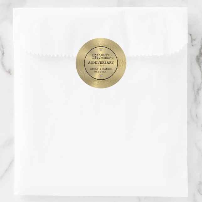 Sticker Rond Dentelle d'or 50e anniversaire mariage assiette de (Sac)