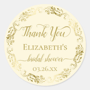 Sticker Rond Dentelle dorée sur ivoire Crème Remerciement pour 