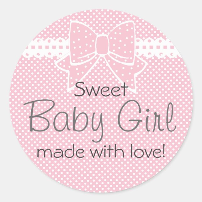 Sticker Rond Dentelle et Baby shower rose Bow Favoriser (Devant)