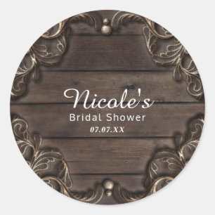 Sticker Rond Dentelle et bois foncé Rustique Vintage Western Ma