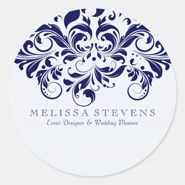 Sticker Rond Dentelle florale bleu marine (Devant)