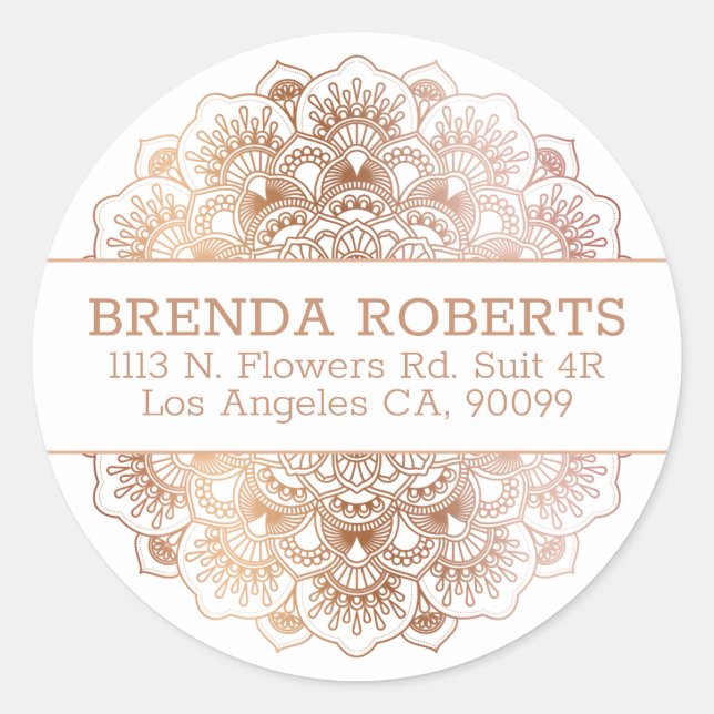 Sticker Rond Dentelle rose-or Floral Mandala Design géométrique (Devant)