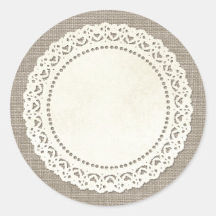 Sticker Rond Dentelle rustique sur Burlap Brown naturel