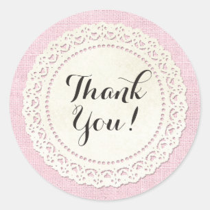 Sticker Rond Dentelle rustique sur le Merci rose Shabby