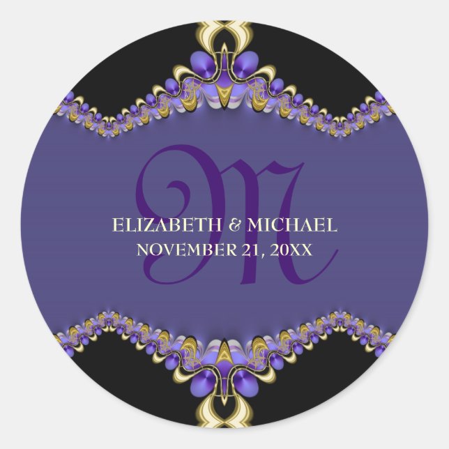 Sticker Rond Dentelle violette Décor fractal Monogramme (Devant)