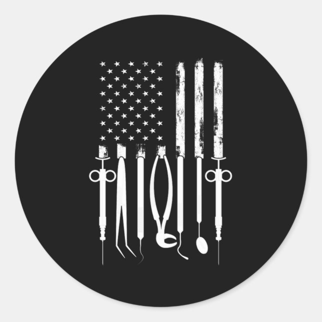 Sticker Rond Dentist American Dlag Dental Teeth Doctor Cadeau (Devant)