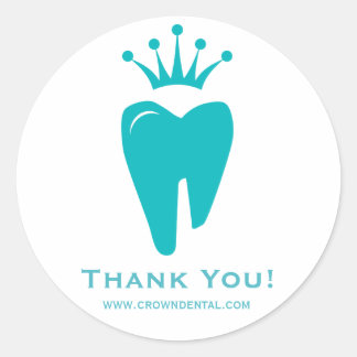 Sticker Rond Dentist Cadeau Cute Tooth Crown Logo Bleu