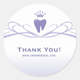 Sticker Rond Dentist Cadeau Cute Tooth Crown Logo Purple