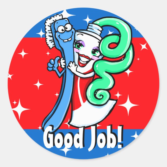 Sticker Rond Dentiste.Dental.Bon travail.Brosse à dents.Presse- (Devant)