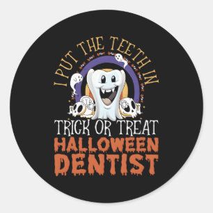 Sticker Rond Dentiste Halloween Trick Ou Traiter Dentistesse De