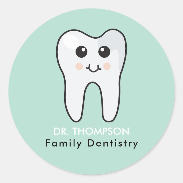 Sticker Rond Dentistère de la famille des dents mignonnes (Devant)