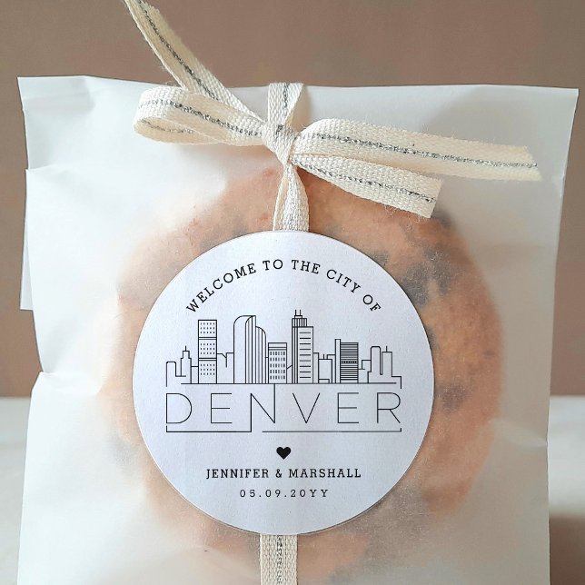 Sticker Rond Denver Skyline | Message de bienvenue du Mariage (Créateur téléchargé)