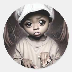 Sticker Rond Déplaisant Chibi Africain-Américain Boy Halloween