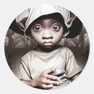 Sticker Rond Déplaisant Chibi Ethnic Boy avec Citrouille Hallow