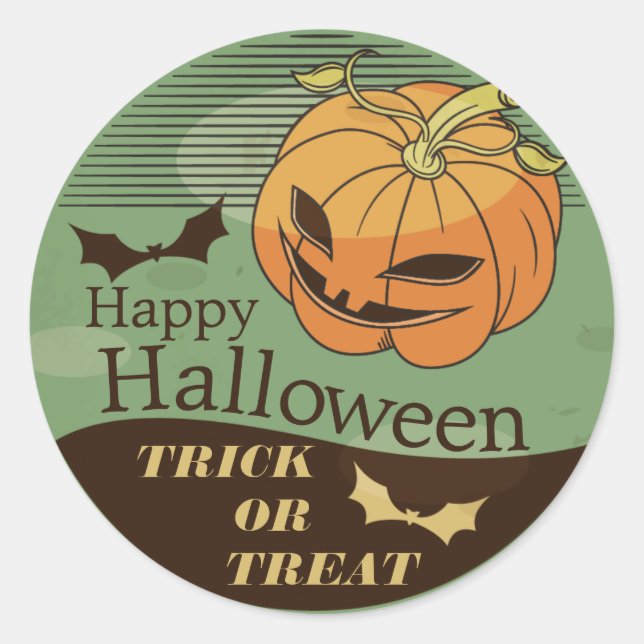 Sticker Rond Déplaisant Citrouille Halloween Vintage | Sceller (Devant)