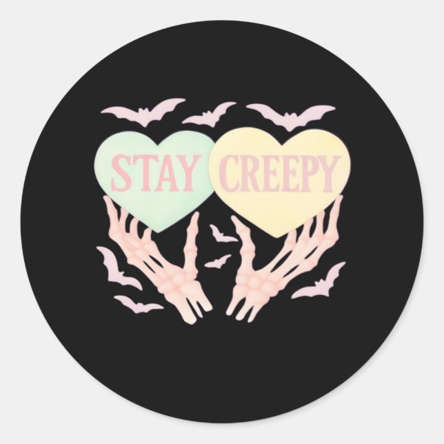 Sticker Rond Déplaisant - Squelette Tenue De Main Coeurs Douce  (Devant)