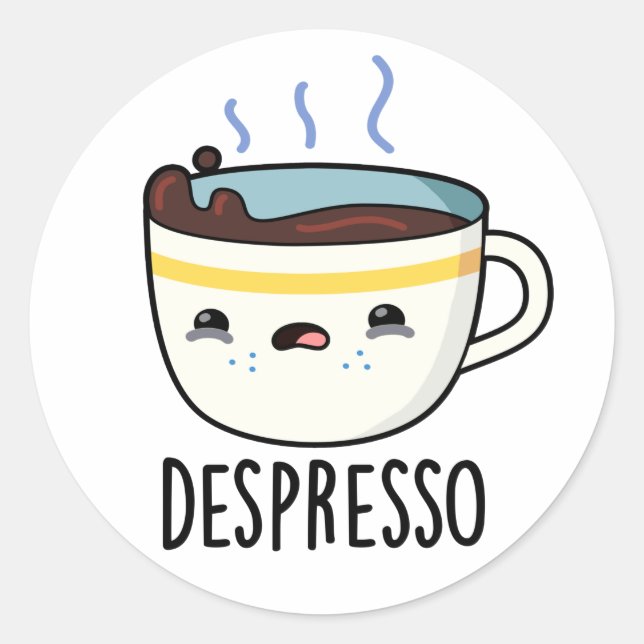 Sticker Rond Depresso Drôle Sad Espresso Pun café (Devant)