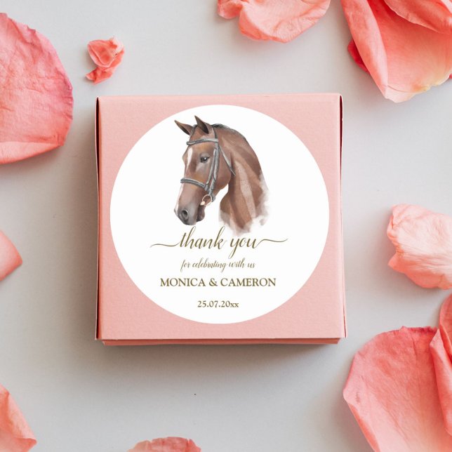 Sticker Rond Derby cheval fête équestre élégant cheval brun (Créateur téléchargé)