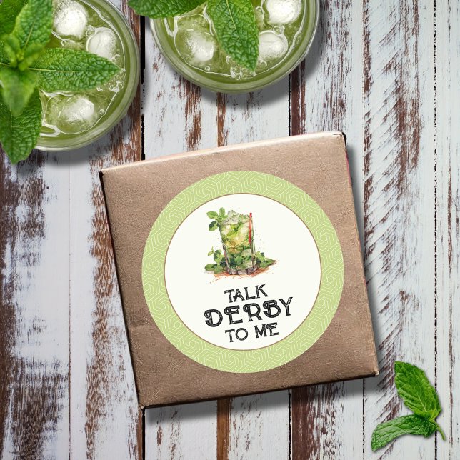 Sticker Rond Derby Julep à la menthe aquarelle (Watercolor Mint Julep Talk Derby to Me Round Stickers - 2 sizes available)