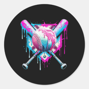 Sticker Rond Dérive De Baseball Pour Garçons Ice Cream Drip Jeu