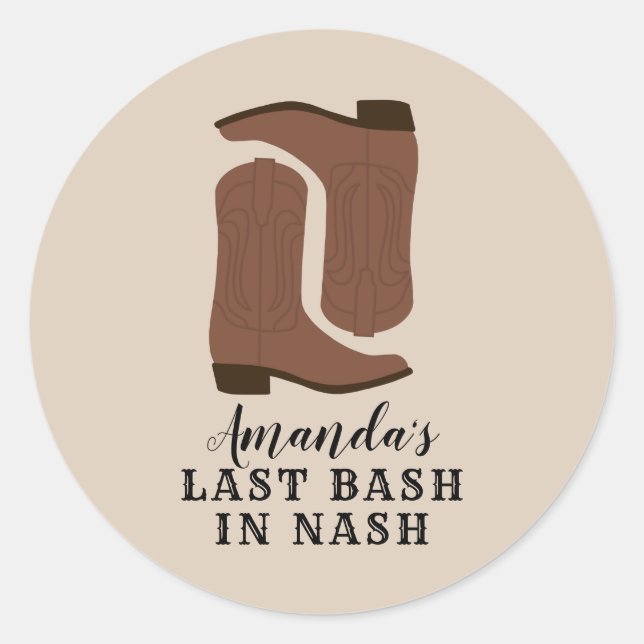 Sticker Rond Dernier Bash à Nash Bottes de Bachelorette (Devant)
