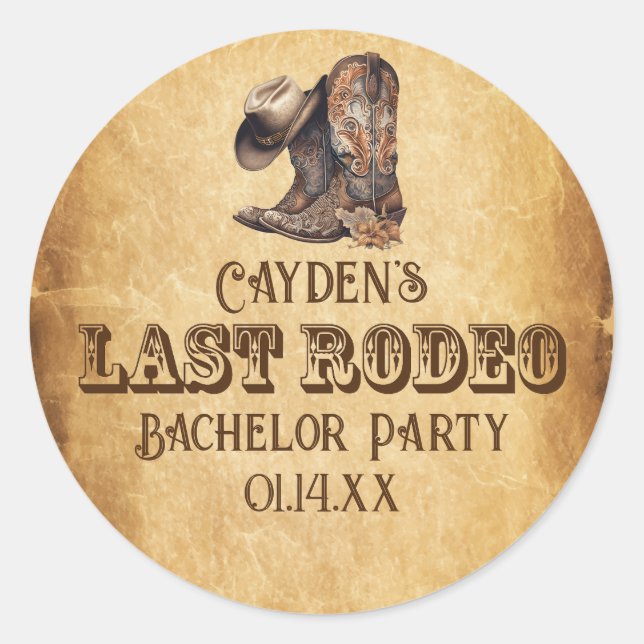 Sticker Rond Dernier Rodéo Cowboy Enterrement de Vie de Garçon  (Devant)