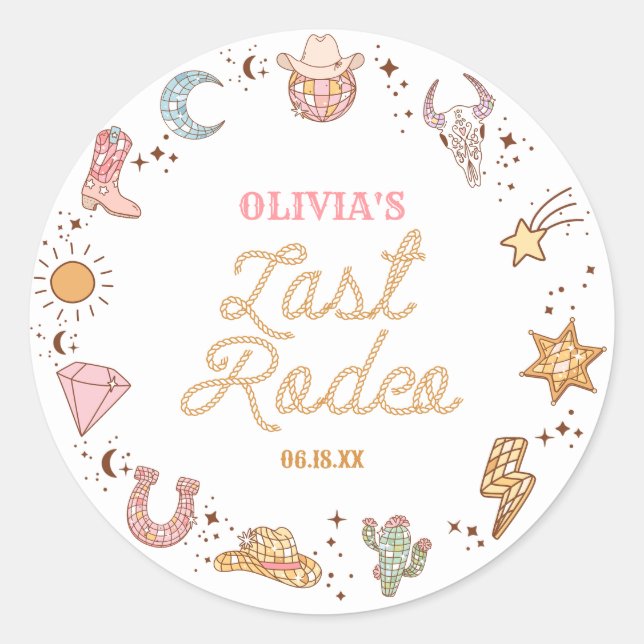 Sticker Rond Dernier Rodeo Disco Cowgirl Weekend de Bachelorett (Devant)